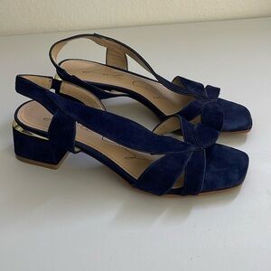 Lola Cruz Blue Suede Leather Leaves Sling Back 1.5" Heels Sandals Size 40 US 10